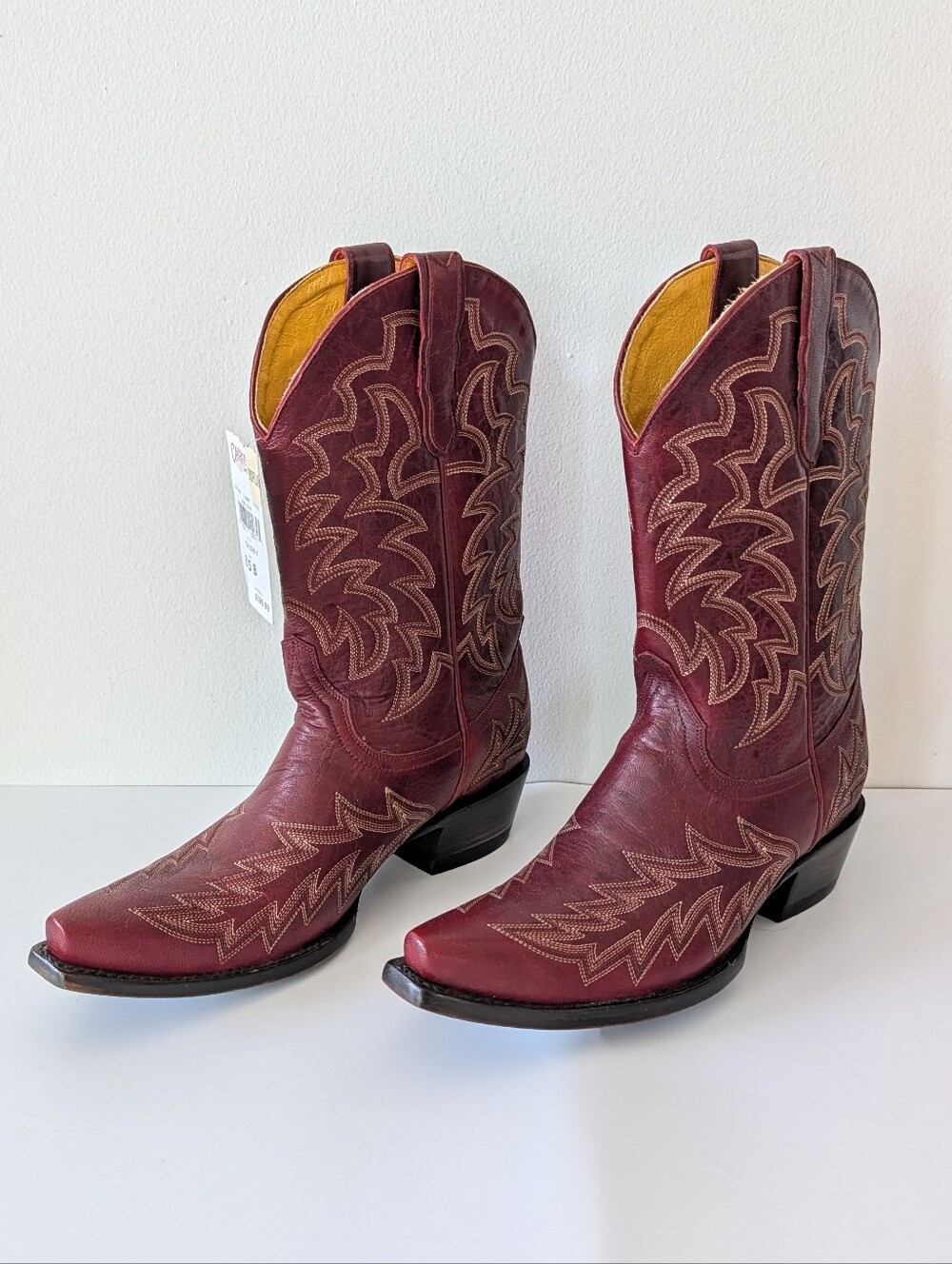 Cavenders Vesuvio Burgundy Western Cowboy Boots Decorative Stitching, Size 8.5